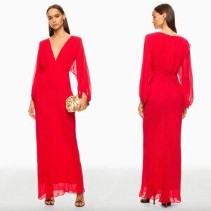 Shona Joy Amina Plunge Balloon Sleeve Maxi Dress in Red Long Sleeve Formal Gown